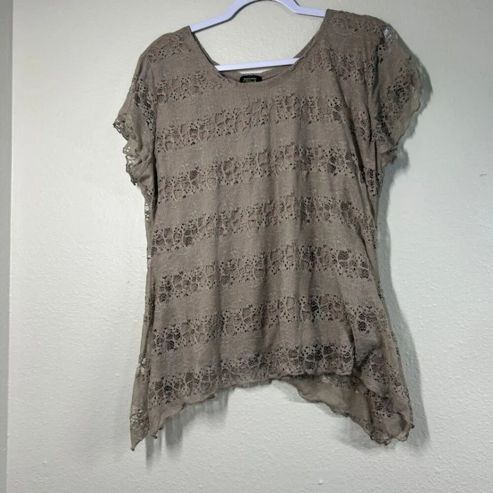 Shannon Ford Women's 2X Tank Top Lace Overlay Beige 100 Polyester Stretchy